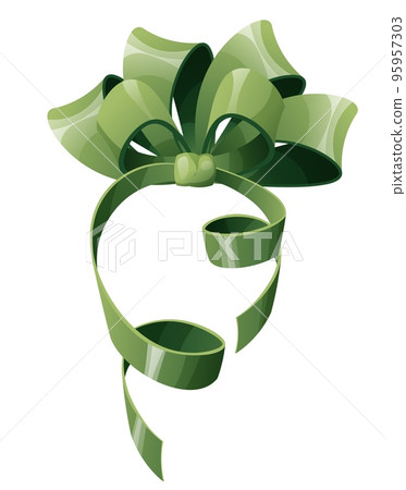 Satin bow for decorating holiday backgrounds, invitations, cards, etc. Glitter ribbon for decoration. Holiday decor element for gifts. Christmas mood. Vector cartoon illustration 95957303