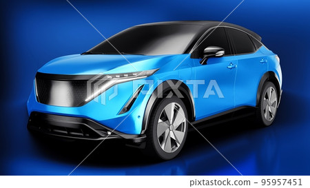 Blue electric SUV car of the new generation on a blue background. 3d rendering. 95957451