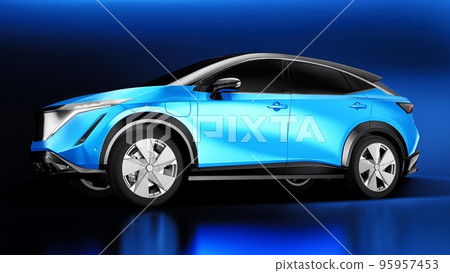Blue electric SUV car of the new generation on a blue background. 3d rendering. 95957453