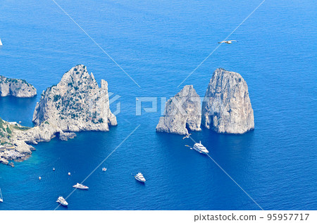 Aerial view of the Faraglioni rocks, island of Capri, Italy Aerial view of the Faraglioni rocks, island of Capri, Italy 95957717
