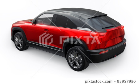 Electric innovative SUV in metallic red on a white background. 3d rendering. Electric innovative SUV in metallic red on a white background. 3d rendering. 95957980
