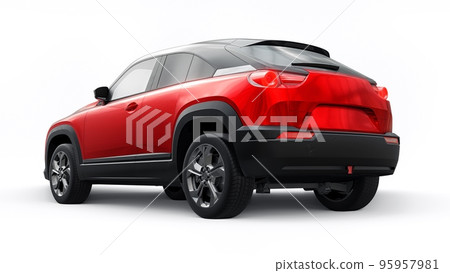 Electric innovative SUV in metallic red on a white background. 3d rendering. Electric innovative SUV in metallic red on a white background. 3d rendering. 95957981