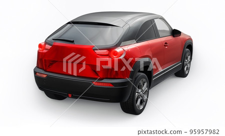 Electric innovative SUV in metallic red on a white background. 3d rendering. Electric innovative SUV in metallic red on a white background. 3d rendering. 95957982