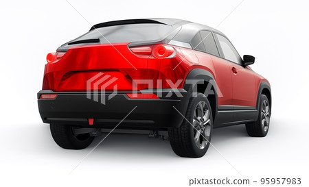 Electric innovative SUV in metallic red on a white background. 3d rendering. Electric innovative SUV in metallic red on a white background. 3d rendering. 95957983