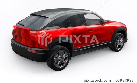 Electric innovative SUV in metallic red on a white background. 3d rendering. Electric innovative SUV in metallic red on a white background. 3d rendering. 95957985