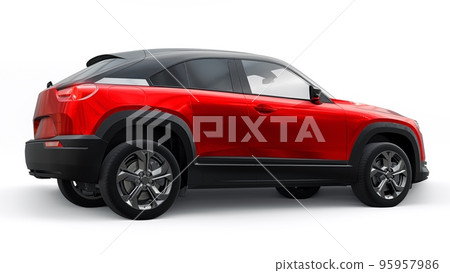 Electric innovative SUV in metallic red on a white background. 3d rendering. 95957986
