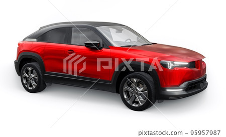 Electric innovative SUV in metallic red on a white background. 3d rendering. Electric innovative SUV in metallic red on a white background. 3d rendering. 95957987