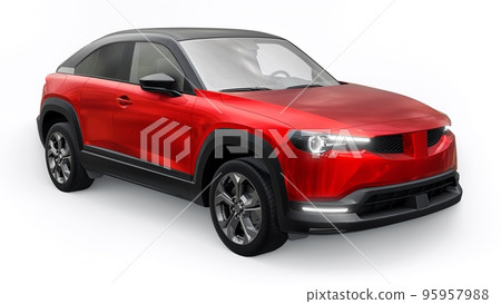 Electric innovative SUV in metallic red on a white background. 3d rendering. Electric innovative SUV in metallic red on a white background. 3d rendering. 95957988