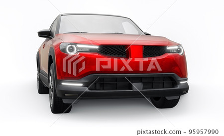 Electric innovative SUV in metallic red on a white background. 3d rendering. Electric innovative SUV in metallic red on a white background. 3d rendering. 95957990