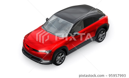 Electric innovative SUV in metallic red on a white background. 3d rendering. Electric innovative SUV in metallic red on a white background. 3d rendering. 95957993