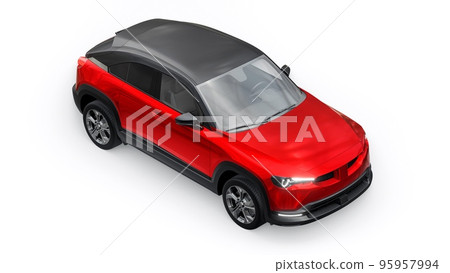 Electric innovative SUV in metallic red on a white background. 3d rendering. Electric innovative SUV in metallic red on a white background. 3d rendering. 95957994