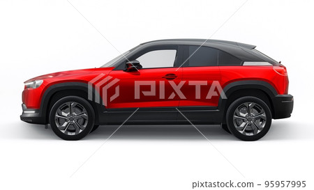 Electric innovative SUV in metallic red on a white background. 3d rendering. Electric innovative SUV in metallic red on a white background. 3d rendering. 95957995