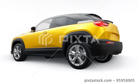 Electric innovative SUV in metallic yellow on a white background. 3d rendering. Electric innovative SUV in metallic yellow on a white background. 3d rendering. 95958005