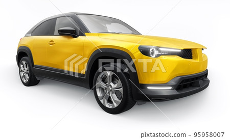 Electric innovative SUV in metallic yellow on a white background. 3d rendering. Electric innovative SUV in metallic yellow on a white background. 3d rendering. 95958007