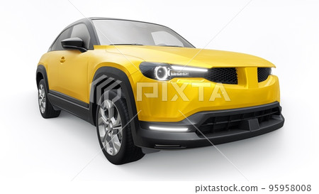Electric innovative SUV in metallic yellow on a white background. 3d rendering. Electric innovative SUV in metallic yellow on a white background. 3d rendering. 95958008