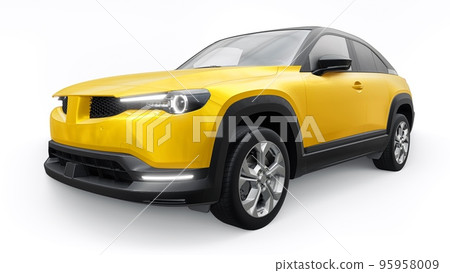 Electric innovative SUV in metallic yellow on a white background. 3d rendering. Electric innovative SUV in metallic yellow on a white background. 3d rendering. 95958009