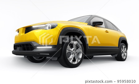 Electric innovative SUV in metallic yellow on a white background. 3d rendering. Electric innovative SUV in metallic yellow on a white background. 3d rendering. 95958010
