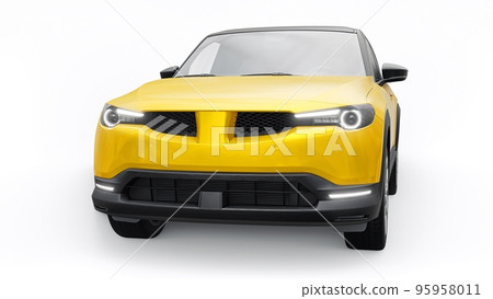 Electric innovative SUV in metallic yellow on a white background. 3d rendering. Electric innovative SUV in metallic yellow on a white background. 3d rendering. 95958011