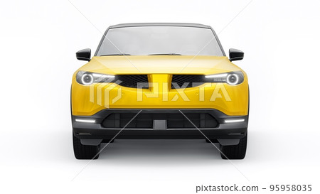 Electric innovative SUV in metallic yellow on a white background. 3d rendering. 95958035