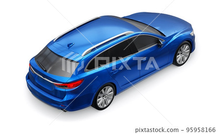 family mid-size city car station wagon on a white background. 3d rendering. family mid-size city car station wagon on a white background. 3d rendering. 95958166