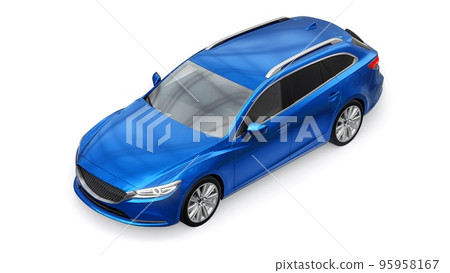 family mid-size city car station wagon on a white background. 3d rendering. family mid-size city car station wagon on a white background. 3d rendering. 95958167