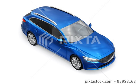 family mid-size city car station wagon on a white background. 3d rendering. family mid-size city car station wagon on a white background. 3d rendering. 95958168