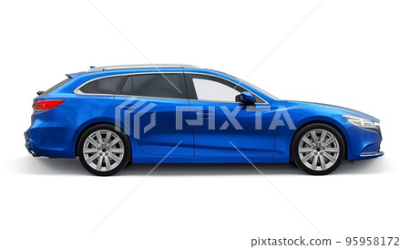 family mid-size city car station wagon on a white background. 3d rendering. family mid-size city car station wagon on a white background. 3d rendering. 95958172
