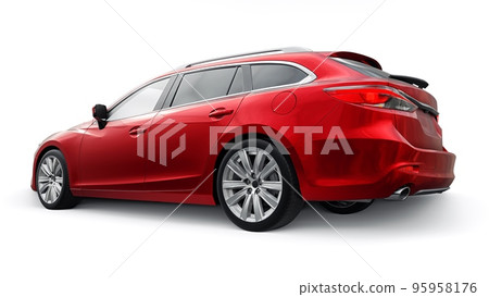 Red family mid-size city car station wagon on a white background. 3d rendering. Red family mid-size city car station wagon on a white background. 3d rendering. 95958176