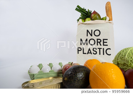 Reusable fabric shopping bag with text no more plastic, place for text 95959666