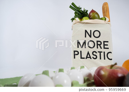 Reusable fabric shopping bag with text no more plastic, place for text 95959669