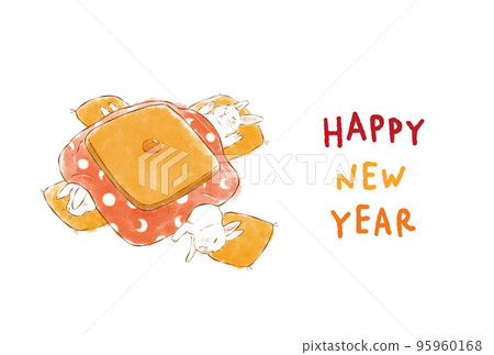 New Year's card design for the Year of the Rabbit. Rabbits sleeping in a kotatsu. 95960168