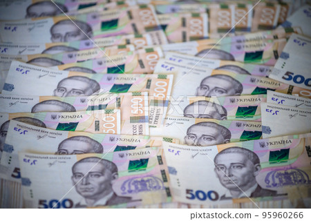 Ukrainian hryvnia, new 500 hryvnia bills. Hryvnia UAH Financial background with hryvnia 95960266