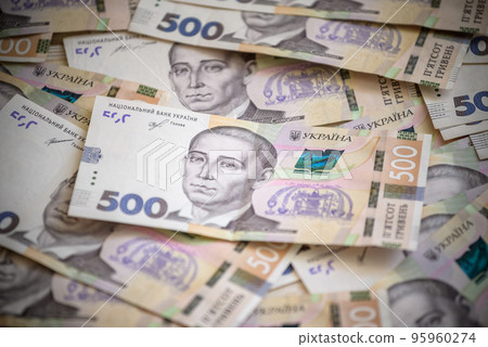 Ukrainian hryvnia, new 500 hryvnia bills. Hryvnia UAH Financial background with hryvnia 95960274