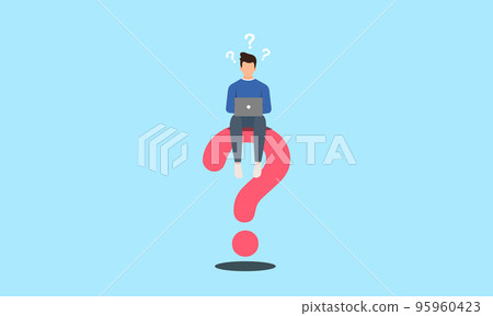 Man sitting on question mark The concept of work must always have problems to be solved. 95960423