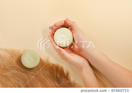solid shampoo on womans hands- eco - hair care organic Spa treatement-zero waist solid shampoo on womans hands- eco - hair care organic Spa treatement-zero waist 95960753