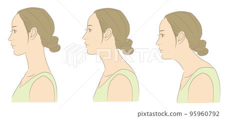 Woman with normal cervical spine and straight neck Woman with normal cervical spine and straight neck 95960792