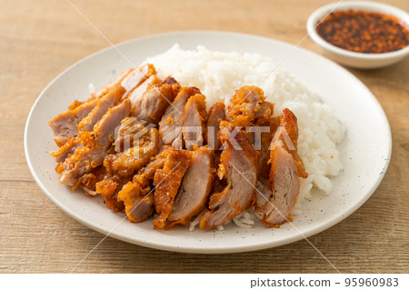fried pork topped rice with dipping sauce fried pork topped rice with dipping sauce 95960983