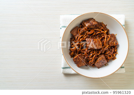 Jjapaguri or Chapaguri, Korean Black Beans Spicy Noodles with Beef Jjapaguri or Chapaguri, Korean Black Beans Spicy Noodles with Beef 95961320