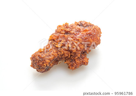fried chicken with spicy Korean sauce on white background fried chicken with spicy Korean sauce on white background 95961786