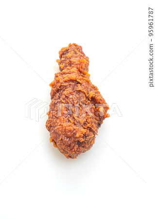 fried chicken with spicy Korean sauce on white background fried chicken with spicy Korean sauce on white background 95961787