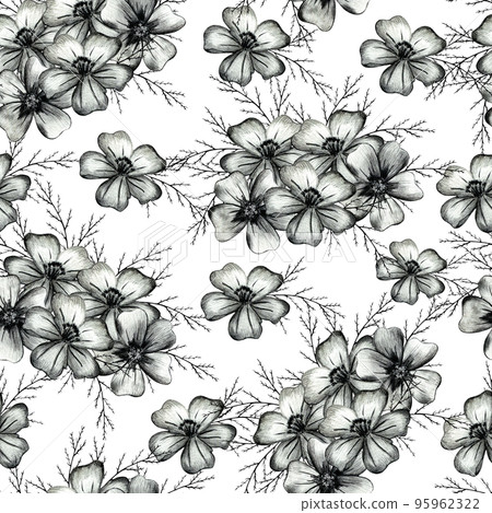 Seamless Pattern with Hand Drawn Marigold Flower. Seamless Pattern with Hand Drawn Marigold Flower. 95962322