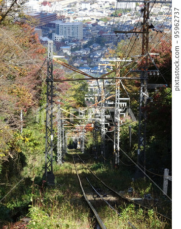 Ikoma mountain cable car tracks in Nara prefecture Ikoma mountain cable car tracks in Nara prefecture 95962737