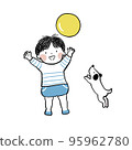 boy playing ball with dog 95962780