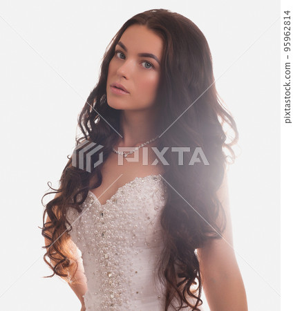 Portrait of beautiful bride with long hair in 95962814