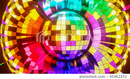 Disco ball on a bright multi-colored background. 3D rendering illustration. 95962832