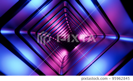 Flying in a square-shaped tunnel. 3D rendering illustration. Flying in a square-shaped tunnel. 3D rendering illustration. 95962845