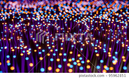 Multicolored LEDs moving in waves. 3D rendering illustration Multicolored LEDs moving in waves. 3D rendering illustration 95962851