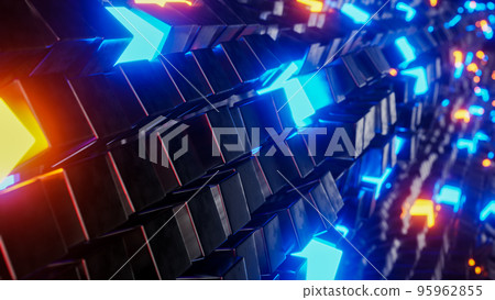 Flying in a tunnel with glowing cubes. 3D rendering illustration. 95962855