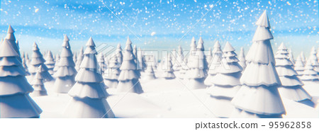 A walk through a snow-covered forest during a snowfall on Christmas Day. 3D rendering illustration A walk through a snow-covered forest during a snowfall on Christmas Day. 3D rendering illustration 95962858
