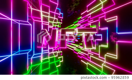 Abstract tunnel with colored neon text. 3D rendering illustration Abstract tunnel with colored neon text. 3D rendering illustration 95962859